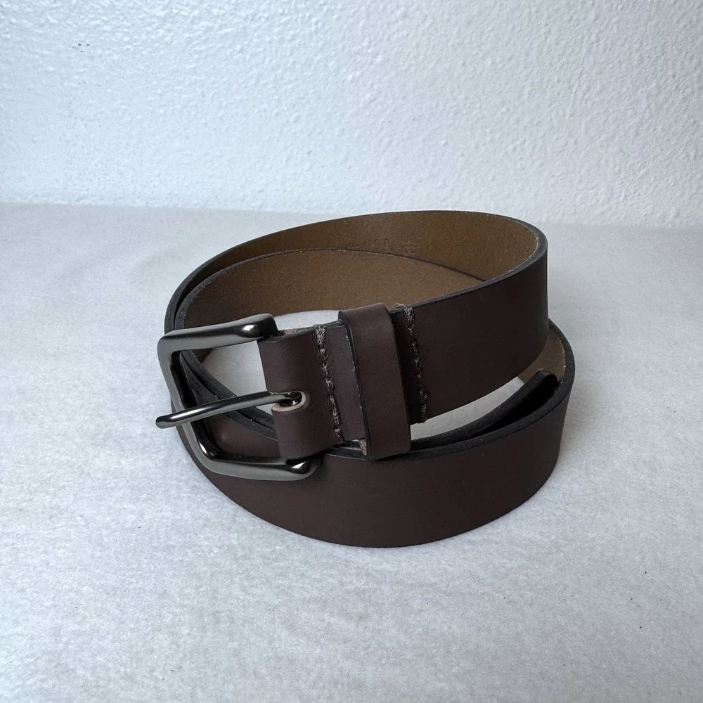 Timberland Brown Leather Belt 38 Adjustable Buckle Assembled In USA Classic